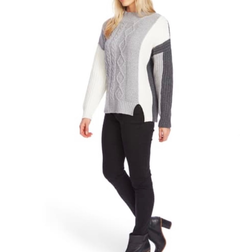 Vince Camuto Colorblock Cable Knit Sweater